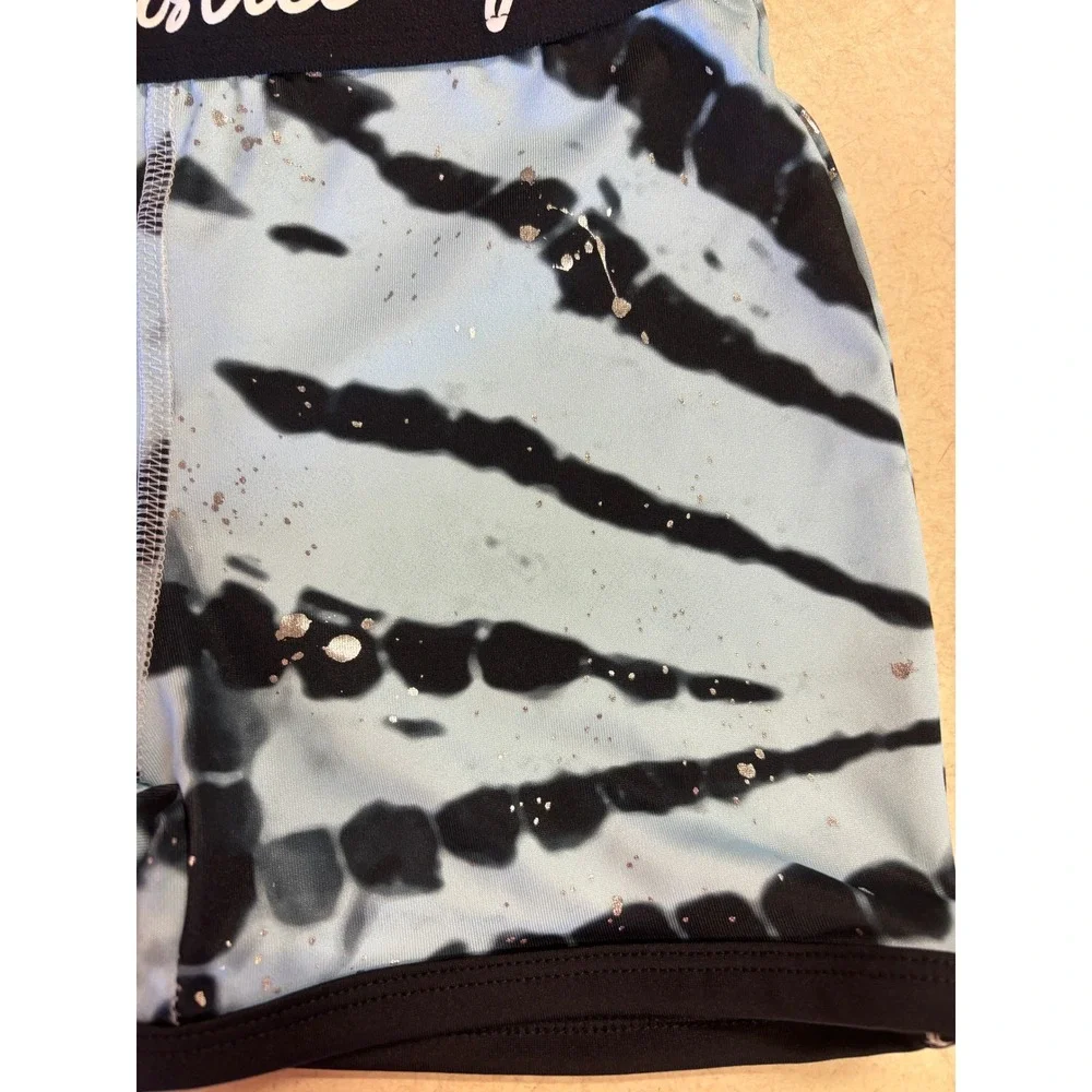 Justice Girls Blue Black Tie Dye Silver Splatter Active Shorts Kids Size S 7/8